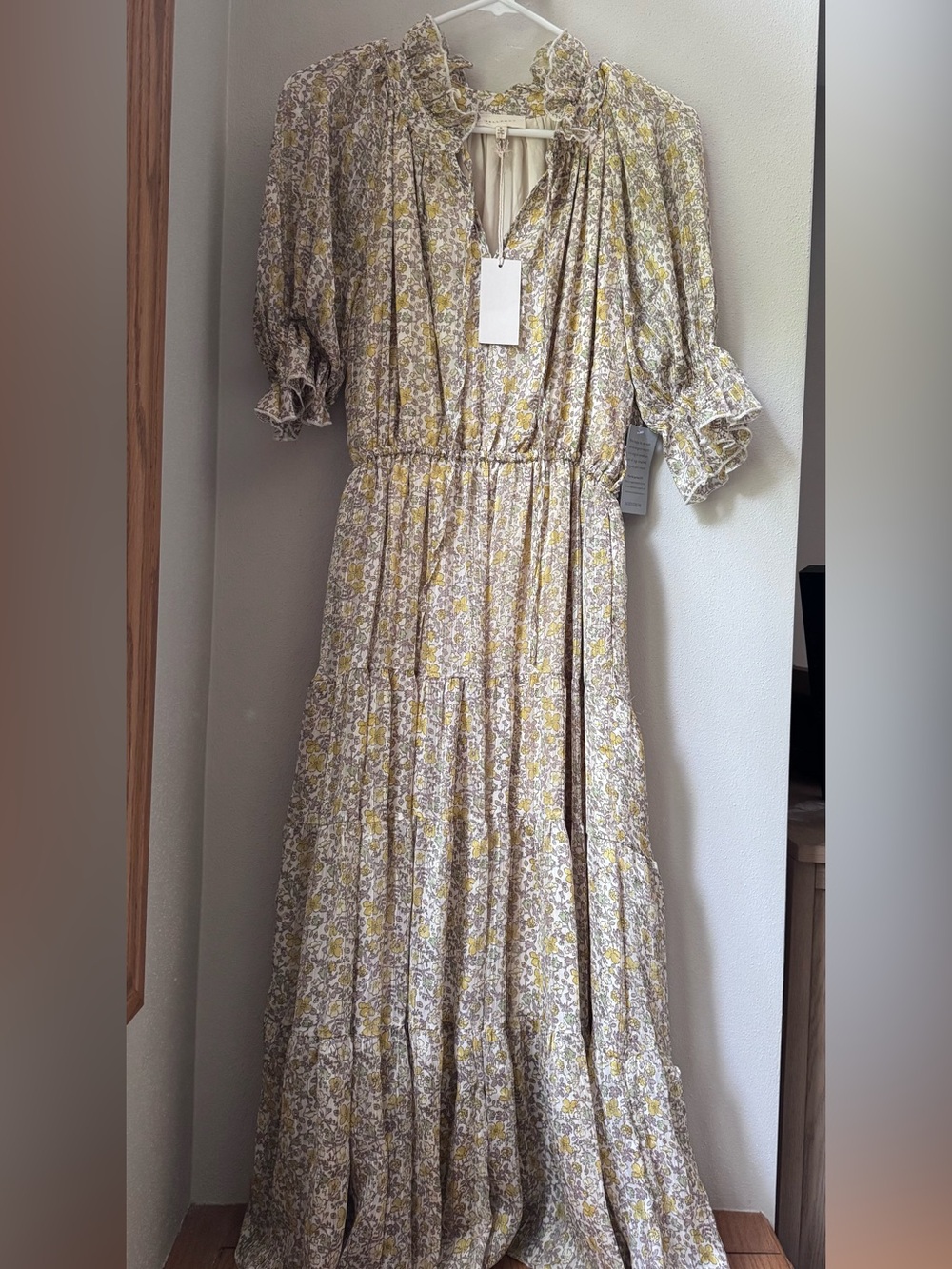 MELLODAY Yellow and Cream Floral Ruffle Maxi Dress